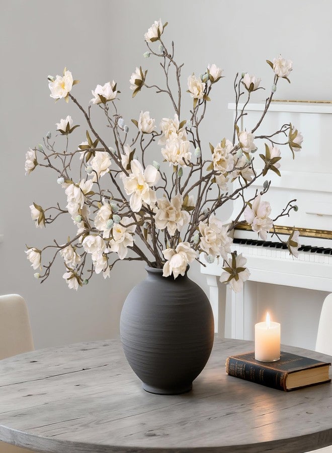 HyeFlora 3PCS Artificial Magnolia Flowers Stems for Spring Decoration, Faux Champagne Magnolia Branches with Buds, 34.5" Long Stems Floral Arrangement for Vase Pot Table Centerpiece Indoor Decor - Image 2