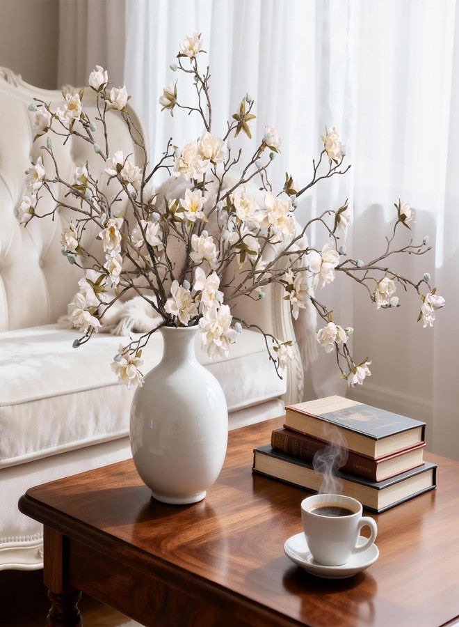 HyeFlora 3PCS Artificial Magnolia Flowers Stems for Spring Decoration, Faux Champagne Magnolia Branches with Buds, 34.5" Long Stems Floral Arrangement for Vase Pot Table Centerpiece Indoor Decor - Image 5