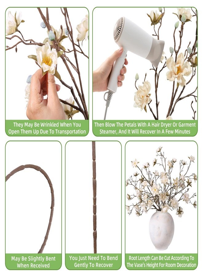 HyeFlora 3PCS Artificial Magnolia Flowers Stems for Spring Decoration, Faux Champagne Magnolia Branches with Buds, 34.5" Long Stems Floral Arrangement for Vase Pot Table Centerpiece Indoor Decor - Image 4