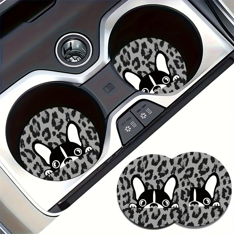 2pcs Doran Boston Terrier Car Coasters Absorbent Cute Dog Cup Holders - Image 1