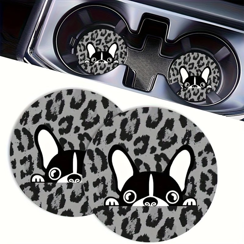 2pcs Doran Boston Terrier Car Coasters Absorbent Cute Dog Cup Holders - Image 5