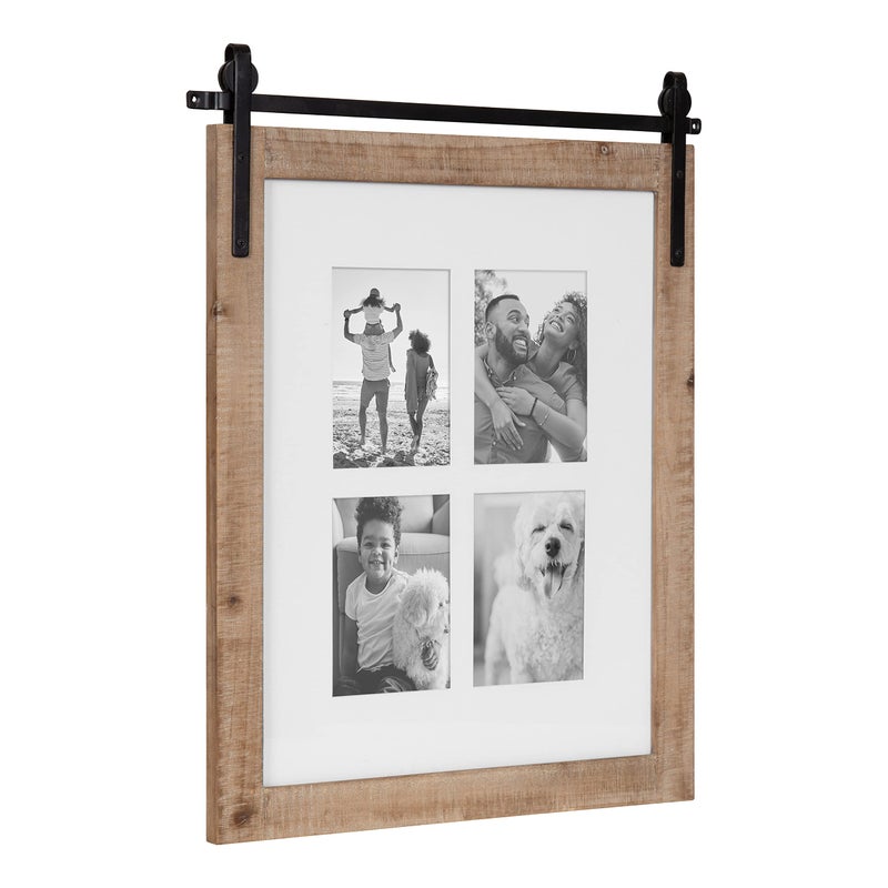Kate and Laurel Kate and Laurel Cates Farmhouse Wooden Collage Picture Frame 21x26 Matted to 4 5x7 Rustic Natural Brown Photograph Frame Fitting Four 5x7 Images with Barn DoorInspired Design 
