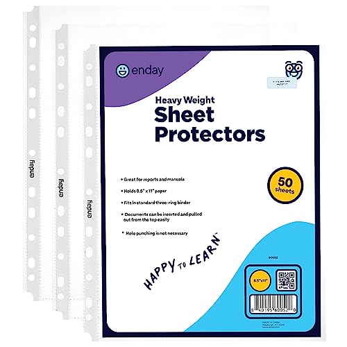Enday Clear Sheet Protectors for 3 Ring Binder Page Protectors 50 Pack- 8.5” x 11” Non Glare, Clear Heavy Duty Page Protector Binder Sleeves, Plastic Sheet Protectors - by Enday - Image 1