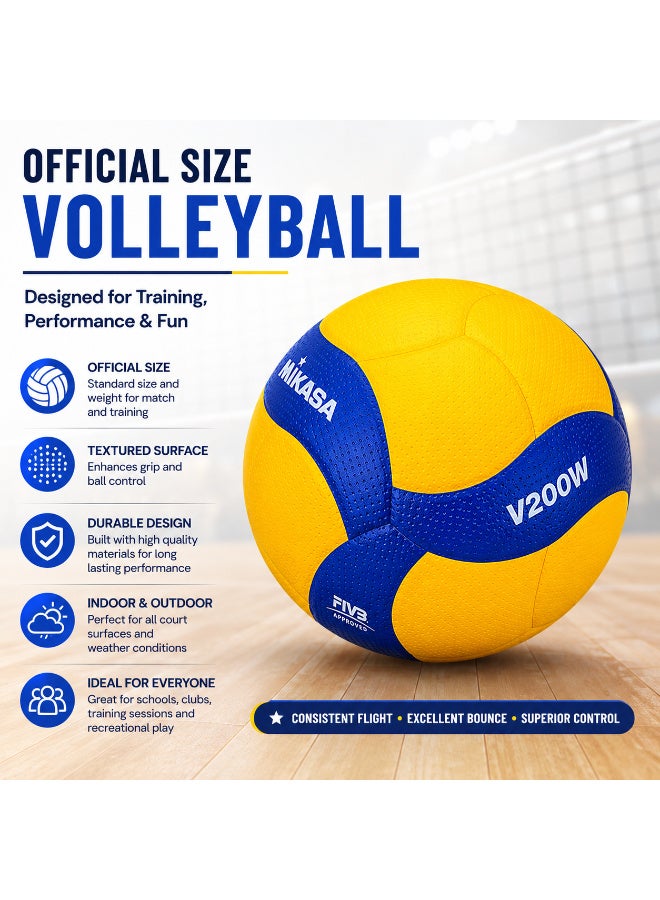 Mikasa V200W Volleyball Official Size Training Ball Indoor Outdoor Match & Practice Ball Yellow Blue - Image 2