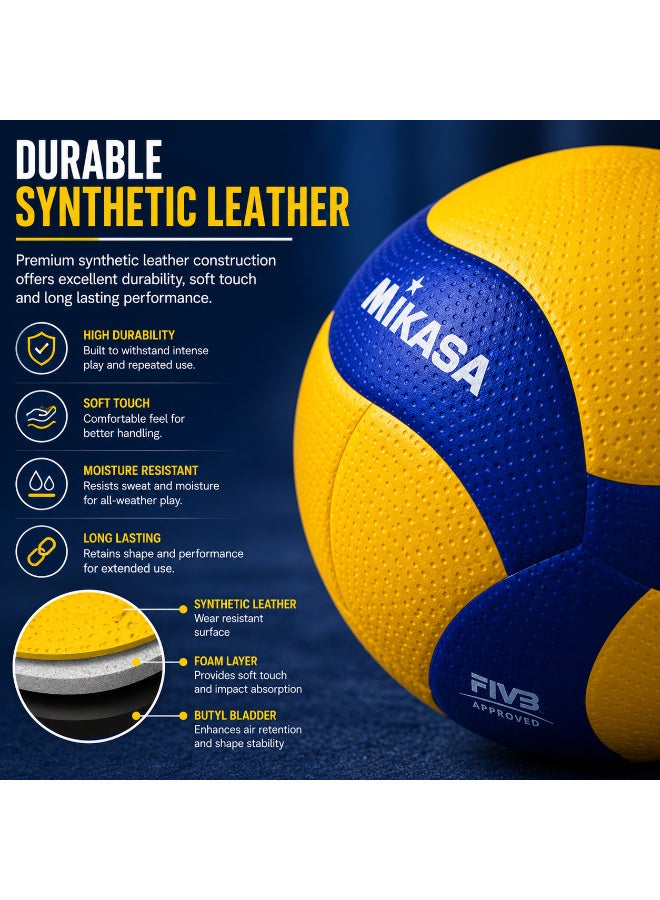 Mikasa V200W Volleyball Official Size Training Ball Indoor Outdoor Match & Practice Ball Yellow Blue - Image 5