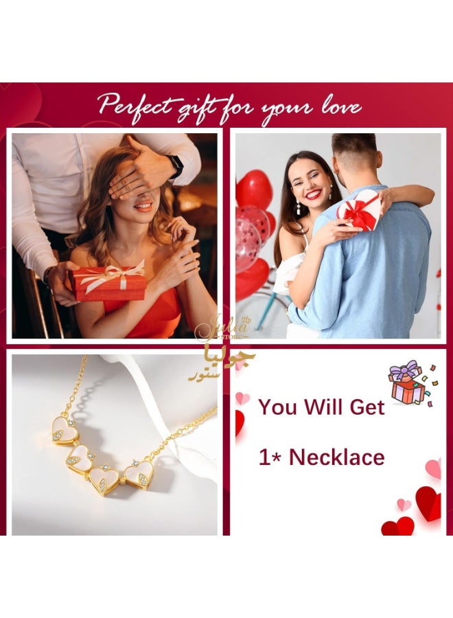 جوليا ستور قلادة 2 في 1 من الفولاذ المقاوم للصدأ مطلية بالذهب عيار 18 قيراطًا على شكل زهرة محظوظة على شكل أربع أوراق صدفية على شكل قلب قابلة للطي - Image 4