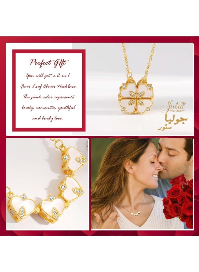 جوليا ستور قلادة 2 في 1 من الفولاذ المقاوم للصدأ مطلية بالذهب عيار 18 قيراطًا على شكل زهرة محظوظة على شكل أربع أوراق صدفية على شكل قلب قابلة للطي - Image 5