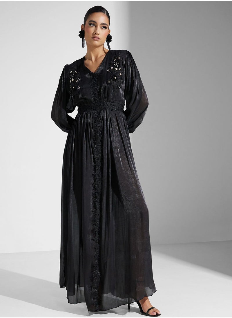 hayas closet - Lace Detail Belted Dress - Image 1