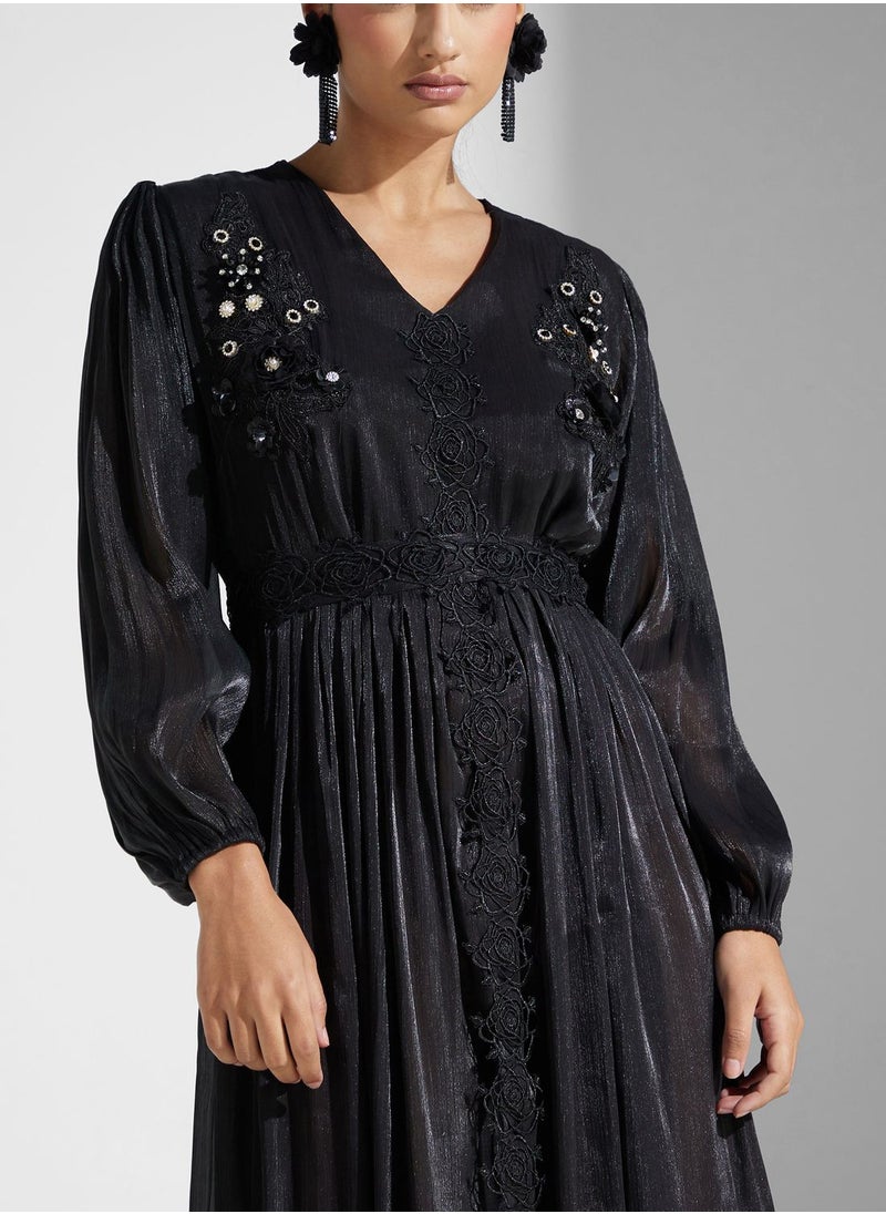 hayas closet - Lace Detail Belted Dress - Image 1