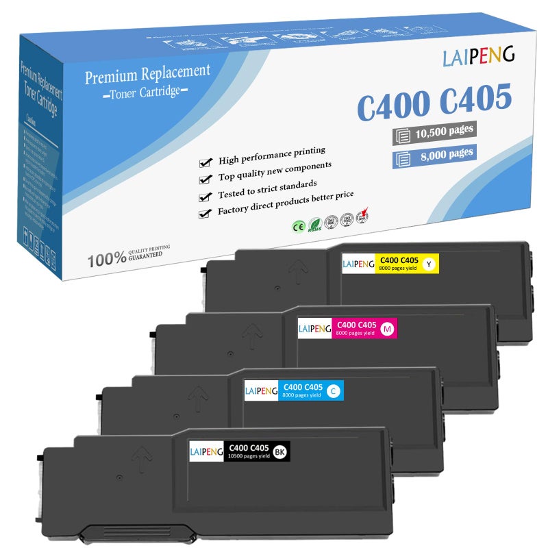 LAIPENG 4 Colors Compatible Toner Cartridges Extra High Yield 10500 Pages for Black & 8000 Pages for C M Y for XEROX VersaLink C400 C400n C400dn C405 C405n C405dn MFP - Image 1