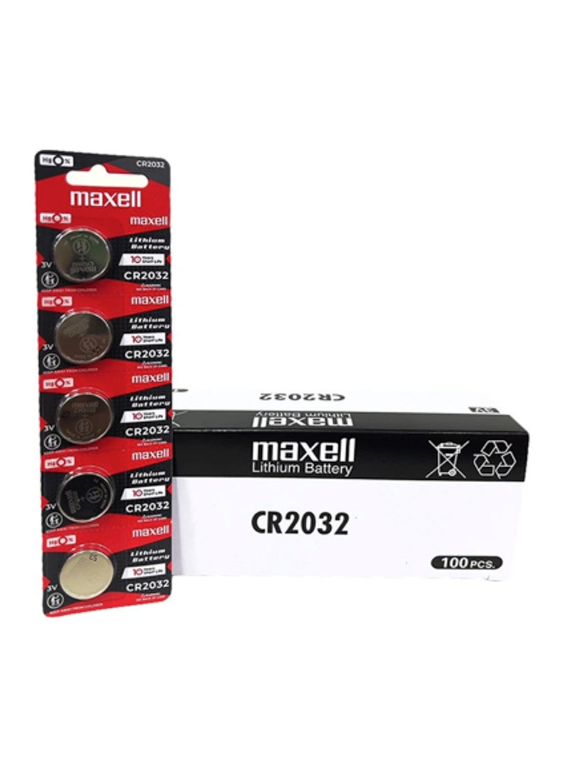 ماكسل 100-Pieces Maxell CR2032 Lithium 3V Japan Batteries
