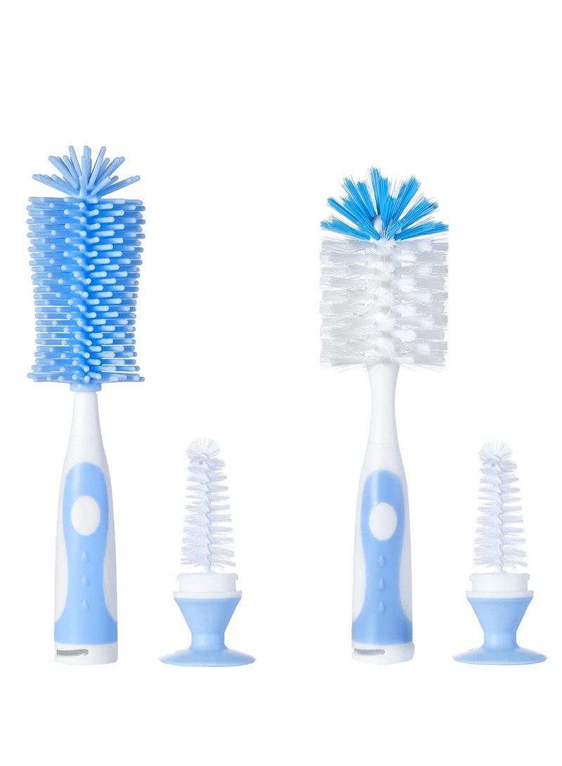Excefore Baby Bottle Silicone Cleaning Brush, Bottle Brush with Long Handle, Bottle Brush Cleaner Set, Multifunctional Cleaning Brush with Suction Cup Stand, for Water Bottles, Glasswares, Mugs, Baby Bottle 2P  - Image 1