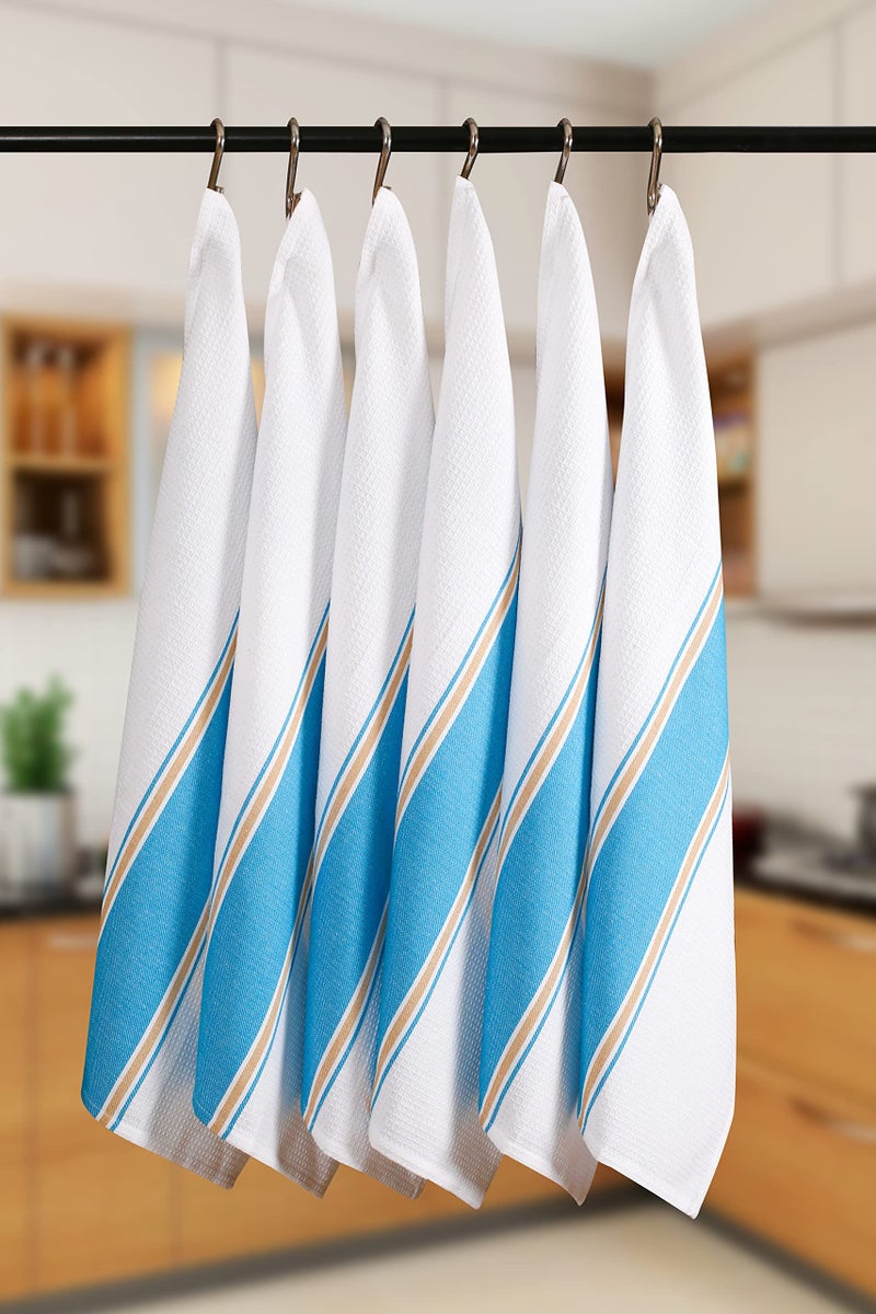 Goroly Home 6 Pack 100% Cotton Farmhouse Vintage Dish Towels Tea Towels Highly Absorbent Quick Dry Professional Grade with Hanging Loop - Twill Waffle - 18x28 Inch - Turquoise Blue - Image 5