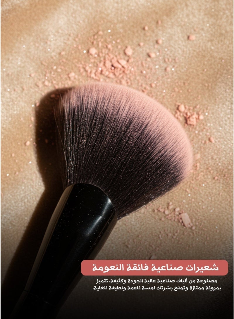 إينرجي فرشاة مكياج كبيرة مروحية متعددة الاستخدامات قطعة واحدة بشعيرات صناعية ناعمة ومقبض طويل أسود لامع، مناسبة لتثبيت البودرة والهايلايتر والبلاشر والكونتور الخفيف - Image 5