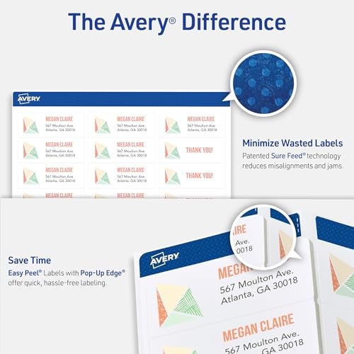 Avery Easy Peel Printable Address Labels with Sure Feed, 1" x 2-5/8" Customizable Stickers, White, 3,000 Blank Mailing Labels, Great for Mailing, Shipping, and More (8460) - Image 3