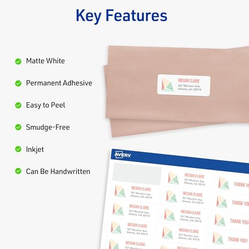 Avery Easy Peel Printable Address Labels with Sure Feed, 1" x 2-5/8" Customizable Stickers, White, 3,000 Blank Mailing Labels, Great for Mailing, Shipping, and More (8460) - Image 5