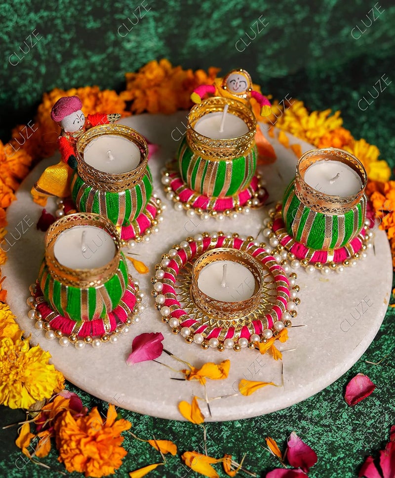 CLUZE Decorative Handmade Puppet Tealight Candle Holder Set of 5 Candles Diwali Home DecorGifts for FriendsFamily - Image 3