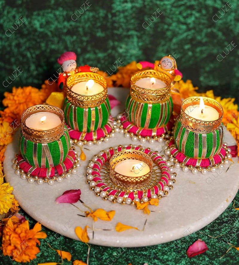 CLUZE Decorative Handmade Puppet Tealight Candle Holder Set of 5 Candles Diwali Home DecorGifts for FriendsFamily - Image 4