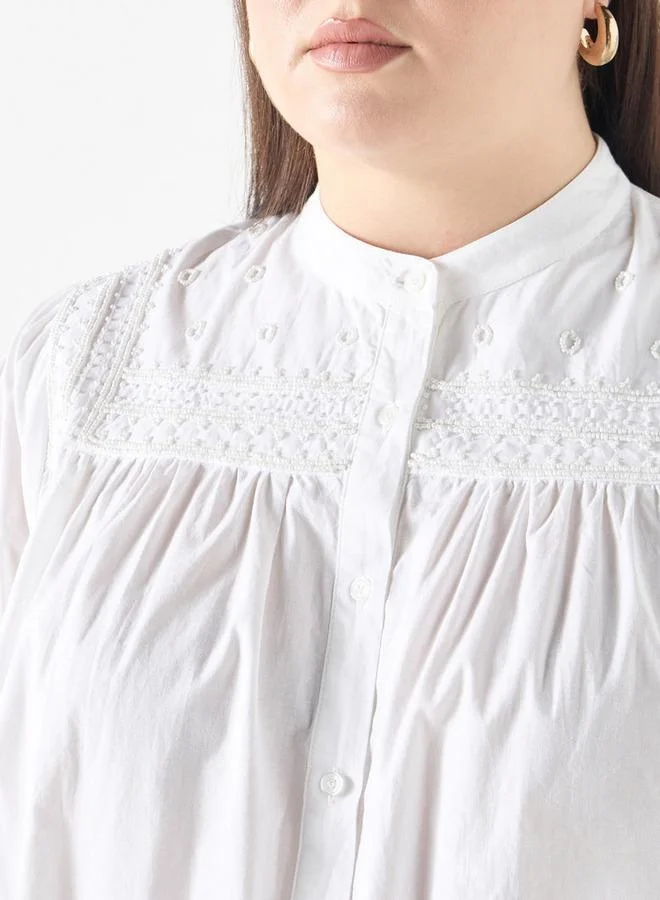  أولا بوبكن قميص مزين مقاس كبير بأكمام طويلة وياقة ماندارين من أولا بوبكن