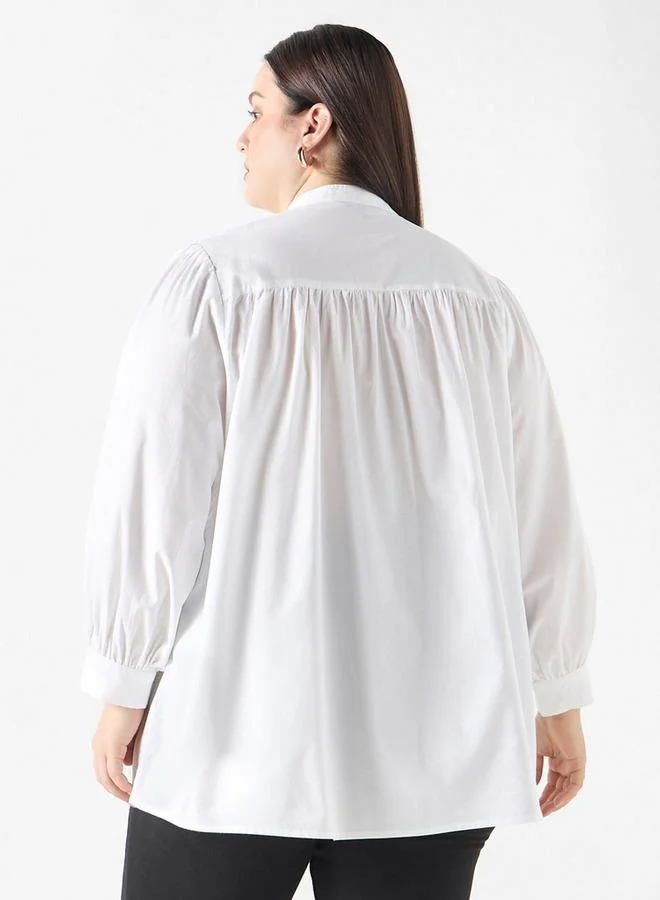  أولا بوبكن قميص مزين مقاس كبير بأكمام طويلة وياقة ماندارين من أولا بوبكن