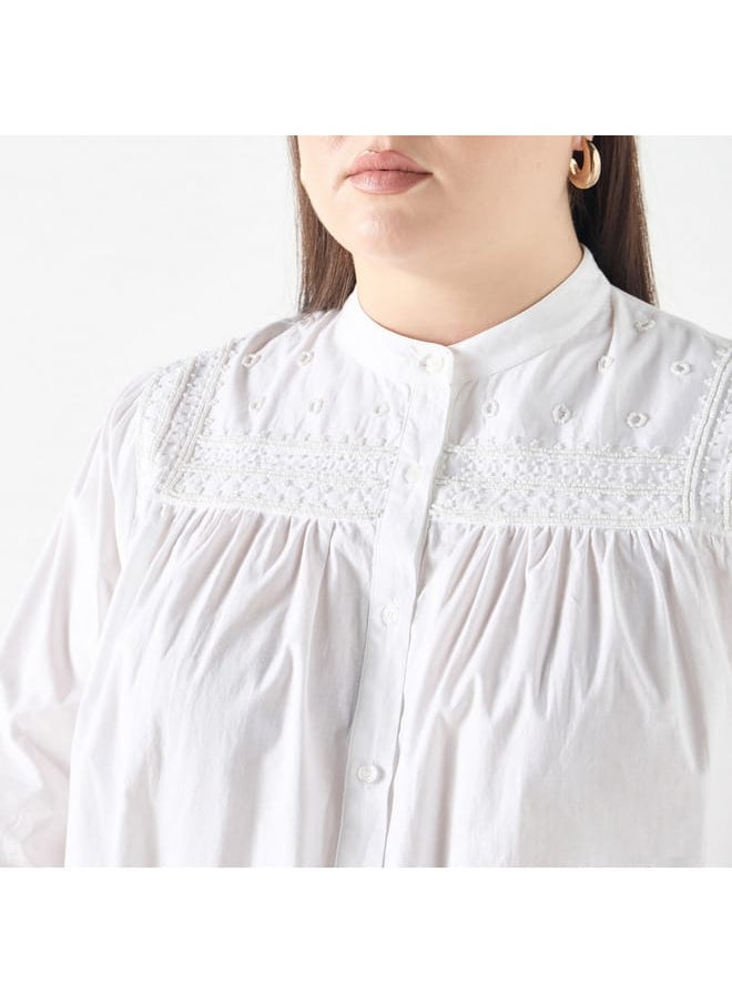Ulla Popken Plus Size Ulla Popken Embellished Shirt with Mandarin Collar and Long Sleeves  - Image 4