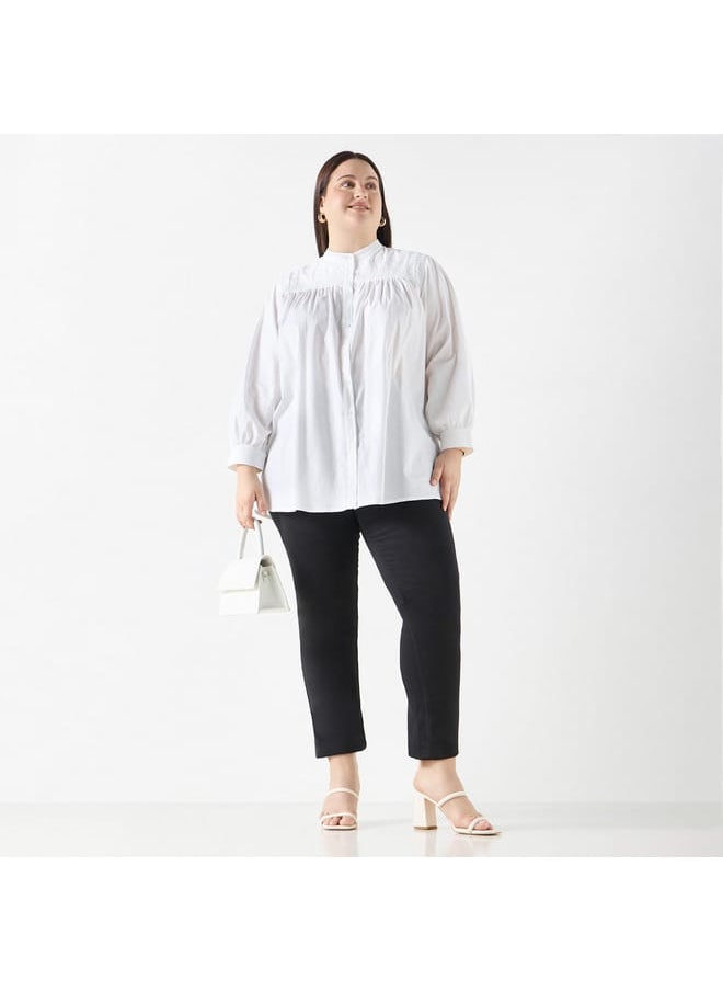 Ulla Popken Plus Size Ulla Popken Embellished Shirt with Mandarin Collar and Long Sleeves  - Image 2