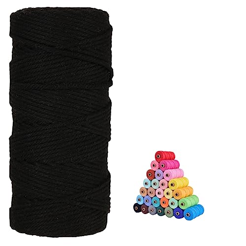 flipped 100% Natural Macrame Cotton Cord,3mm x109 Yard Twine String Cord Colored Cotton Rope Craft Cord for DIY Crafts Knitting Plant Hangers Christmas Wedding Décor (Black, 3mm*109yards) - Image 1