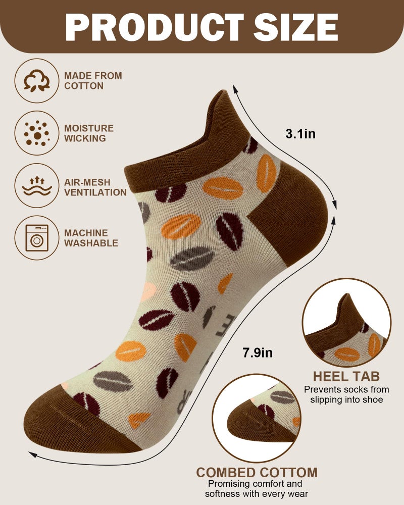 Halfchet 10 Pairs Coffee Socks for Women Barista Coffee Lover Gifts Novelty Cotton Ankle Socks Gift - Image 3