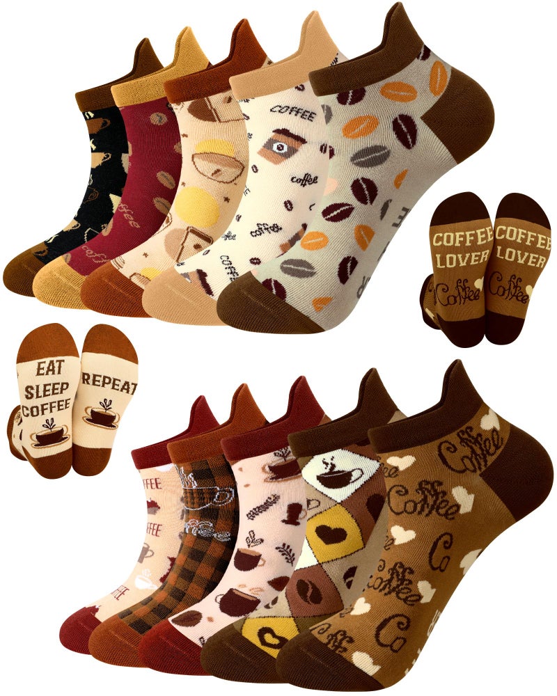Halfchet 10 Pairs Coffee Socks for Women Barista Coffee Lover Gifts Novelty Cotton Ankle Socks Gift - Image 1
