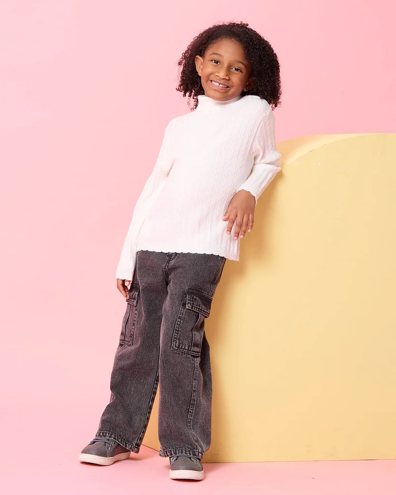REDTAG Girls White Knitted Pullover