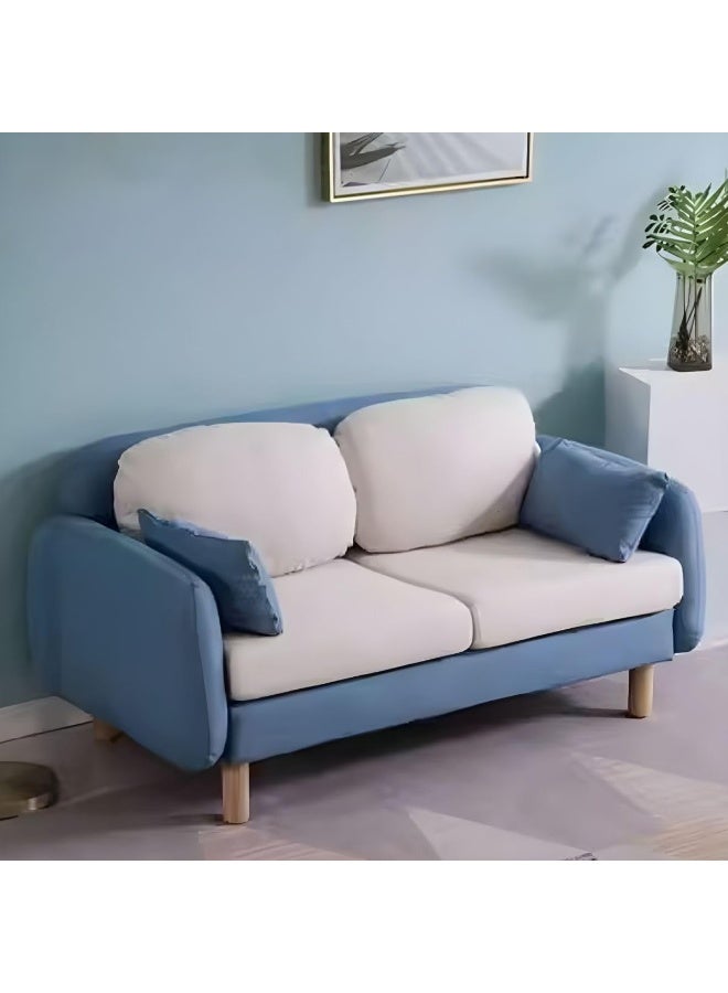 Minimalist Modern Loveseat â€“ 2-Seater Fabric Sofa with Square Arms for Compact Living (Blue/Beige)