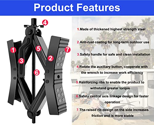 PAFOWO 2Pcs Camper Wheel Chock Stabilizer for RV Travel Trailer, Heavy Duty RV Tire Scissor Locking X Shaped Chock Accessories with Wrench - Image 3