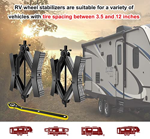 PAFOWO 2Pcs Camper Wheel Chock Stabilizer for RV Travel Trailer, Heavy Duty RV Tire Scissor Locking X Shaped Chock Accessories with Wrench - Image 5