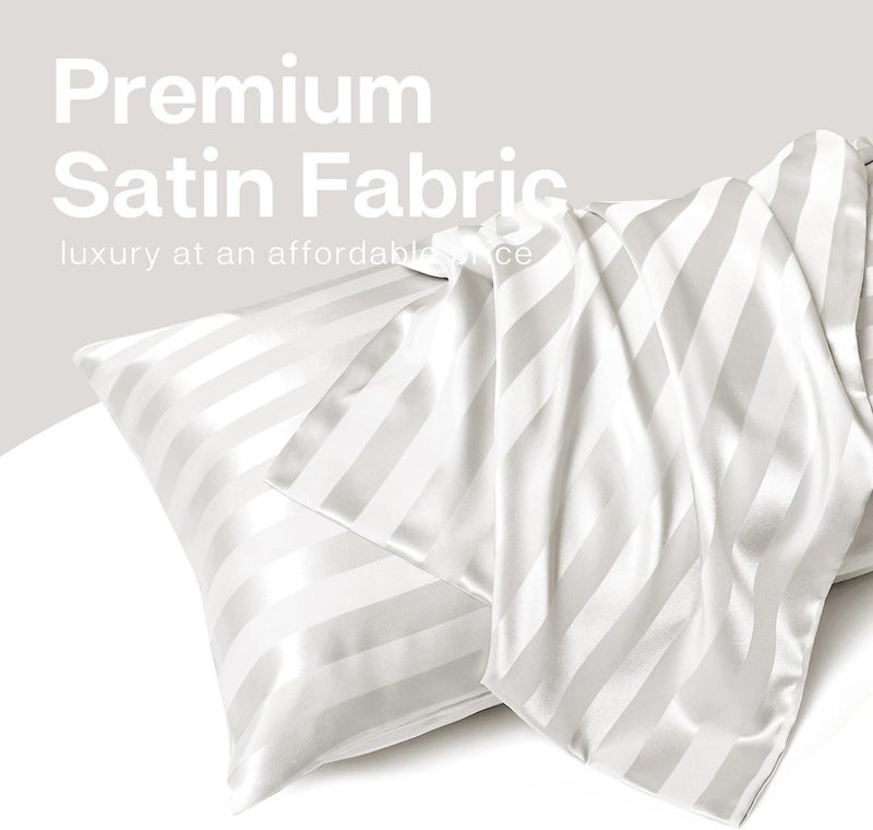 MR&HM Satin Pillowcase for Hair and Skin, Silk Satin Pillowcase 2 Pack, Queen Size Pillow Cases Set of 2, Silky Pillow Cover with Envelope Closure (20x30, Ivory Striped) - Image 3