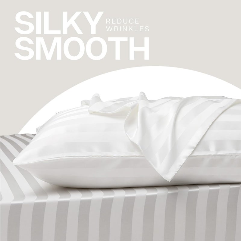 MR&HM Satin Pillowcase for Hair and Skin, Silk Satin Pillowcase 2 Pack, Queen Size Pillow Cases Set of 2, Silky Pillow Cover with Envelope Closure (20x30, Ivory Striped) - Image 5