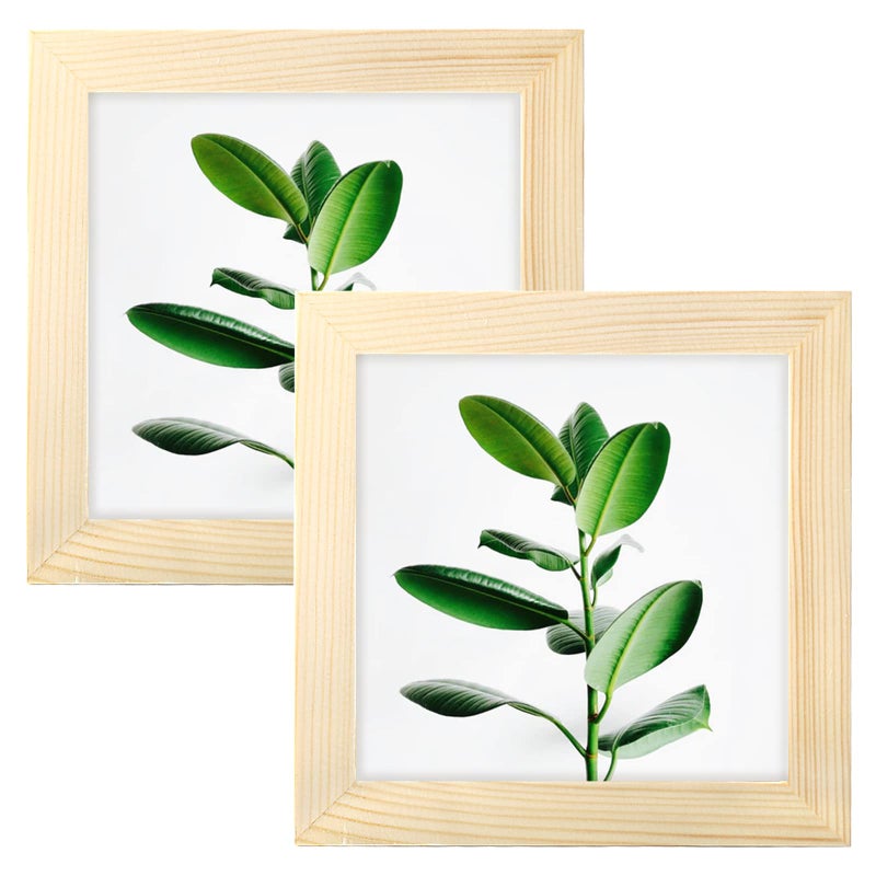 Picture Frames 4x4 Grain Nature Solid Wood 2 Pack for Wall Mount and Tabletop Display