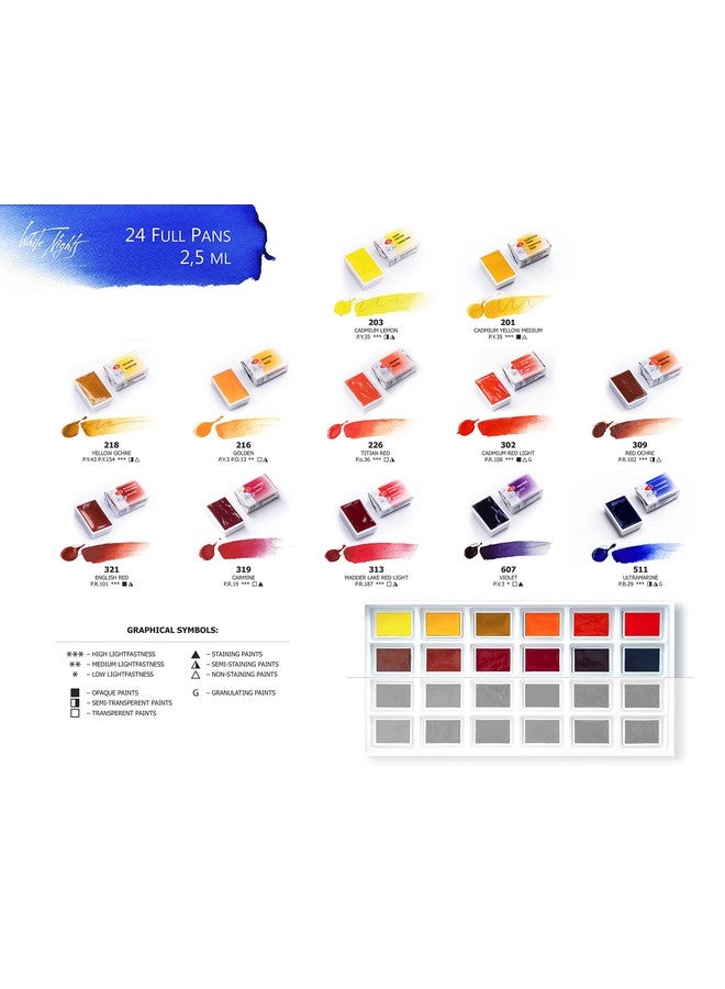 White Nights Extra Fine Artists Grade Watercolors Set 24 Full Pans 25Ml Cardboard Box By Nevskaya Palitra - Image 4