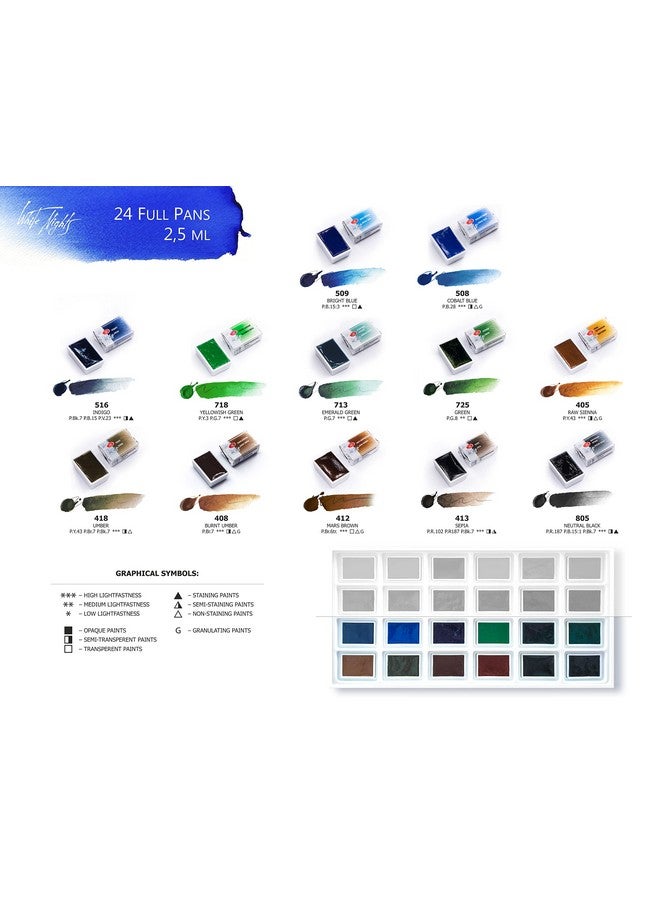 White Nights Extra Fine Artists Grade Watercolors Set 24 Full Pans 25Ml Cardboard Box By Nevskaya Palitra - Image 5