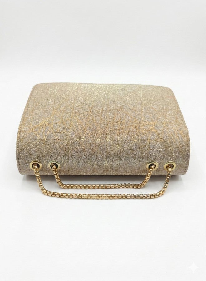 KRIFTY Glitter Sling Bag with Gold Chain Strap, Flap Closure, Evening Crossbody Handbag For Women's/Girls (Gold) - Image 5