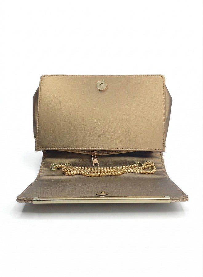KRIFTY Glitter Sling Bag with Gold Chain Strap, Flap Closure, Evening Crossbody Handbag For Women's/Girls (Gold) - Image 4