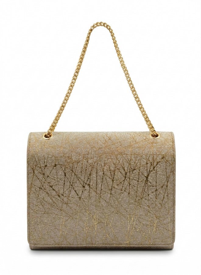 KRIFTY Glitter Sling Bag with Gold Chain Strap, Flap Closure, Evening Crossbody Handbag For Women's/Girls (Gold) - Image 3
