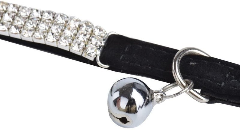 CHUKCHI Soft Velvet Safe Cat Adjustable Collar Bling Diamante with Bells,11 inch for Small Dogs and Cats (Black - 2 Pack) - Image 2