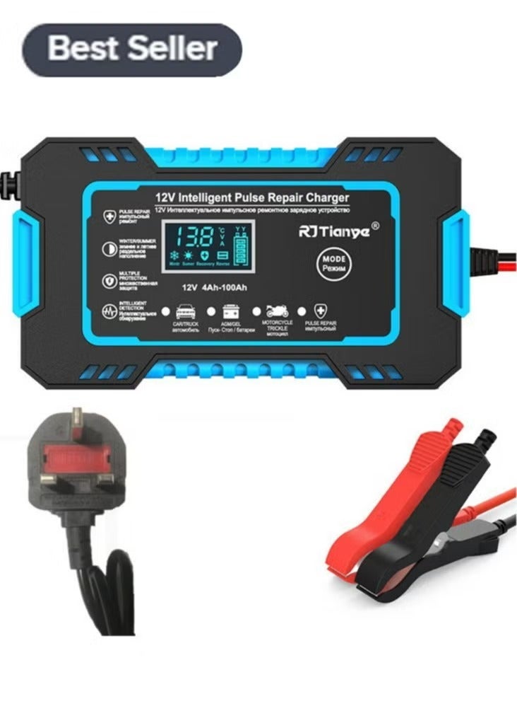 Generic Car Battery Charger, 12V 6A Smart Battery Trickle Charger Automotive 12V Battery Maintainer Desulfator with Temperature Compensation for Car Truck Motorcycle Lawn Mower Marine Lead Acid Batteries  - Image 1