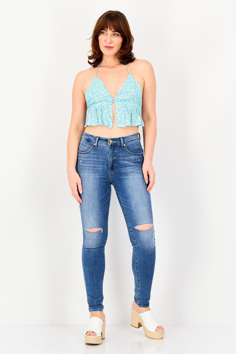 Bershka Women Tie Neck Sleeveless Floral Print Tank Top, Multicolor - Image 4