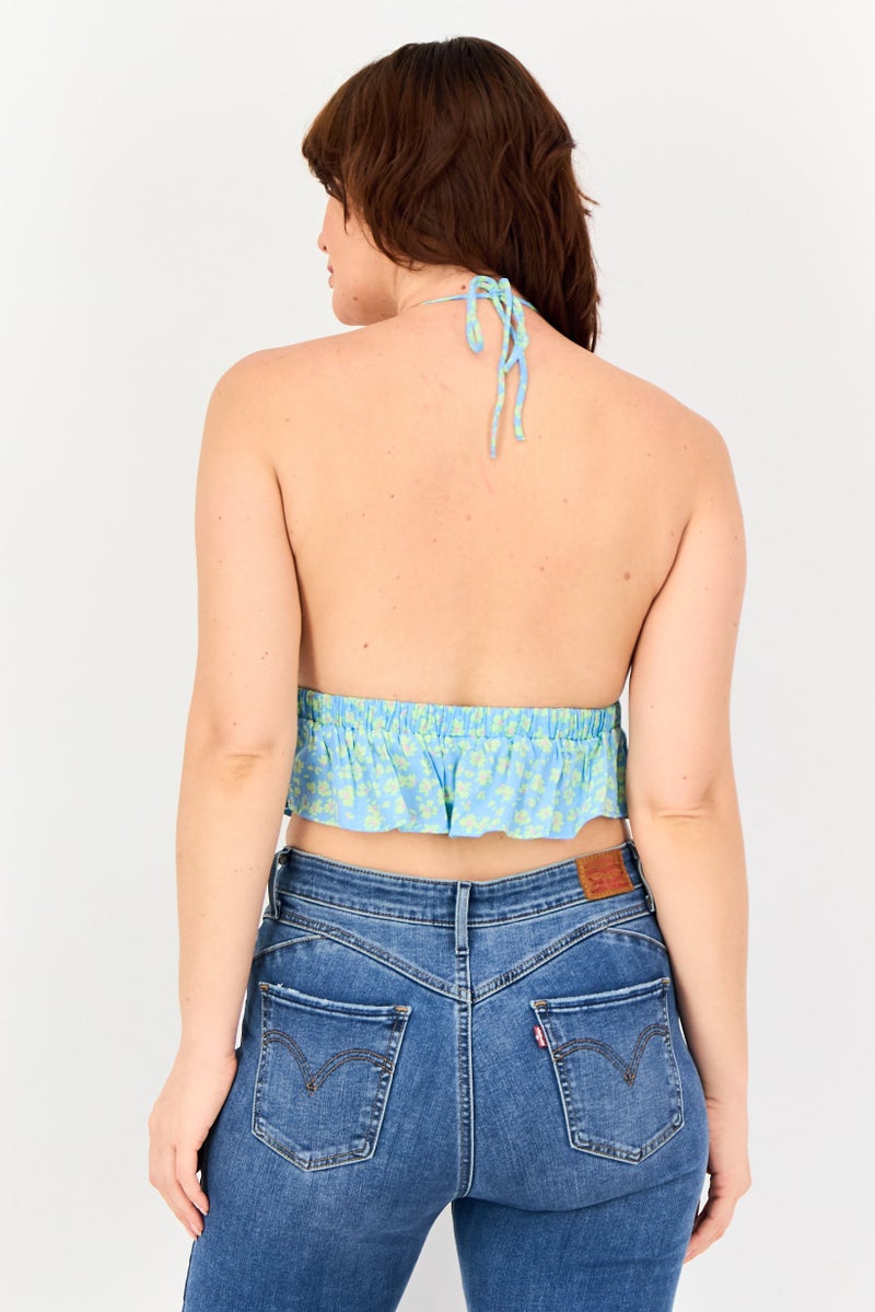 Bershka Women Tie Neck Sleeveless Floral Print Tank Top, Multicolor - Image 3