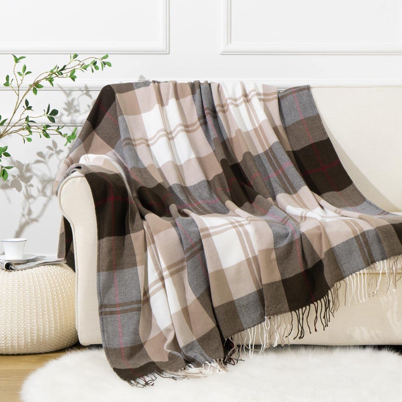 BATTILO HOME Brown Plaid Throw Blanket for Couch Fall Plaid Blanket Buffalo Plaid Blankets Lightweight Farmhouse Outdoor Throw Blankets for Bed Sofa 50x60 Coffee