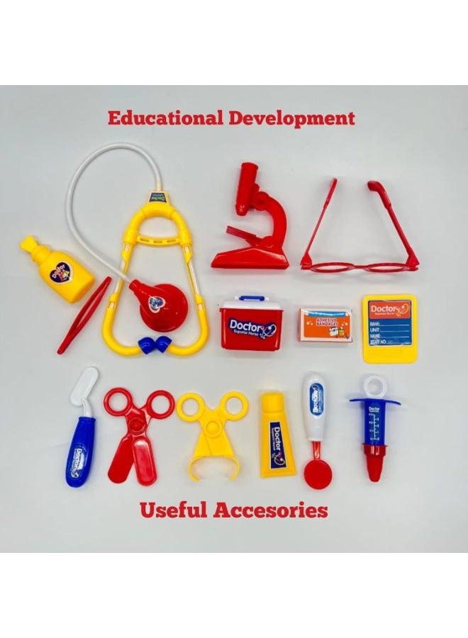موش طقم طبيب محمول للأطفال من Toy Garden – حقيبة أدوات طبية للعب التخيلي، محاكاة دور الطبيب والممرضة، عيادة طبية متنقلة، مجموعة لعب مكونة من 14 قطعة للبنين والبنات (باللون الأزرق) - Image 2