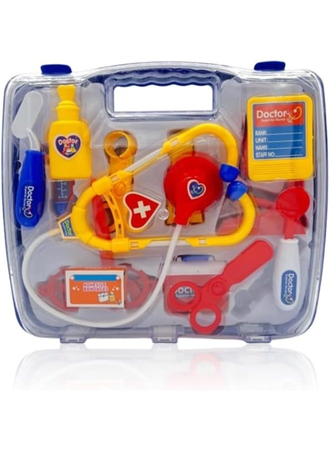 موش طقم طبيب محمول للأطفال من Toy Garden – حقيبة أدوات طبية للعب التخيلي، محاكاة دور الطبيب والممرضة، عيادة طبية متنقلة، مجموعة لعب مكونة من 14 قطعة للبنين والبنات (باللون الأزرق) - Image 1