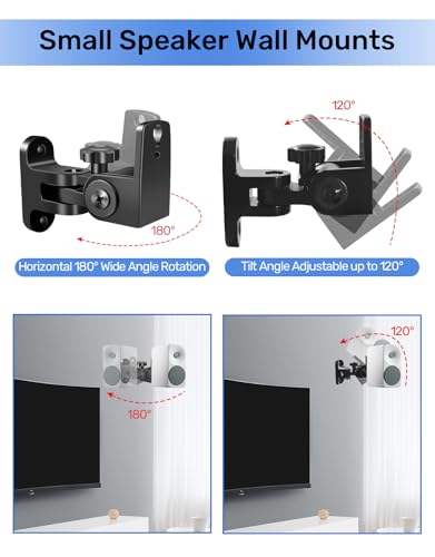 Borenbuir Speaker Wall Mounts, 2 Packs Universal Mounting Bracket for Small Bookshelf Speakers, Vertical 120°, Horizontal 180°Adjustment, Compatible with Bose, JBL, KEF,Sony & Others, Hold up to 32 lbs - Image 2