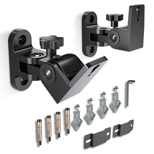 Borenbuir Speaker Wall Mounts, 2 Packs Universal Mounting Bracket for Small Bookshelf Speakers, Vertical 120°, Horizontal 180°Adjustment, Compatible with Bose, JBL, KEF,Sony & Others, Hold up to 32 lbs - Image 1